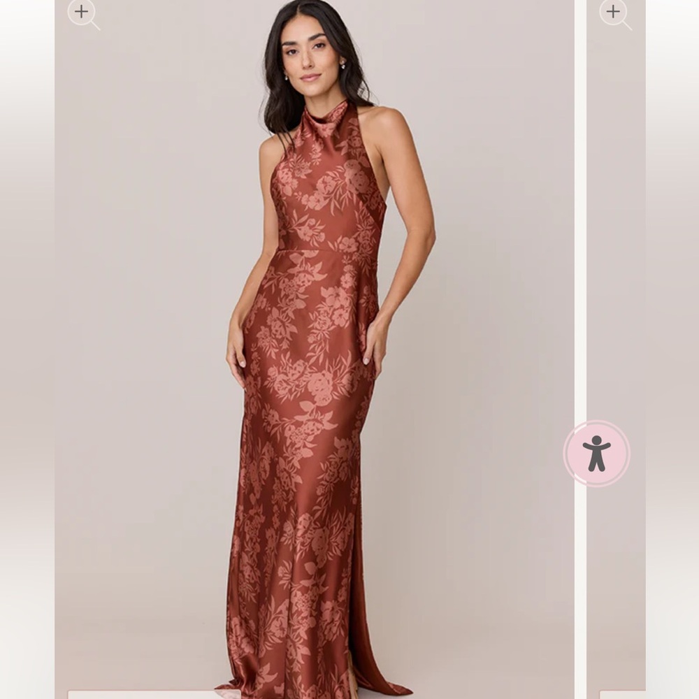 Revelry Copper Floral Satin Halter Maxi Dress